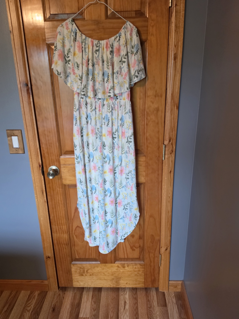 Off-Shoulder Floral Maxi Dress for Women's in Cream and Pink
